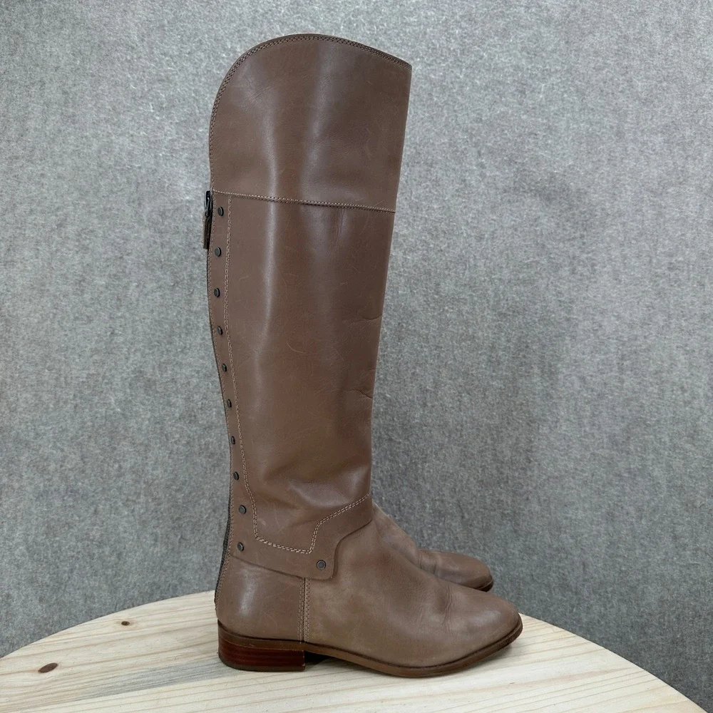 Franco Sarto Roxana Riding Boots 7 Brown Leather Studded Back Zip Over The Knee